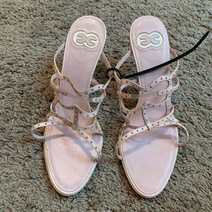 Escada Pink Leather Strapy Studded Heels